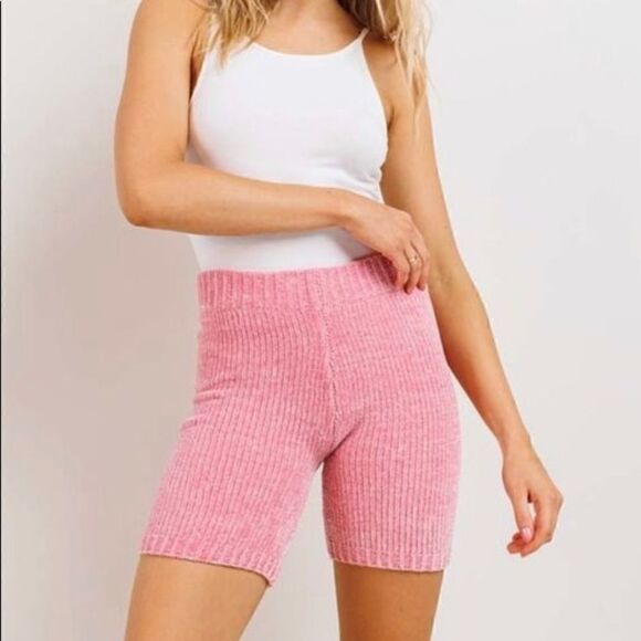 Pink Fuzzy Sweater Knit Malibu Bike Shorts - Picture 2 of 14